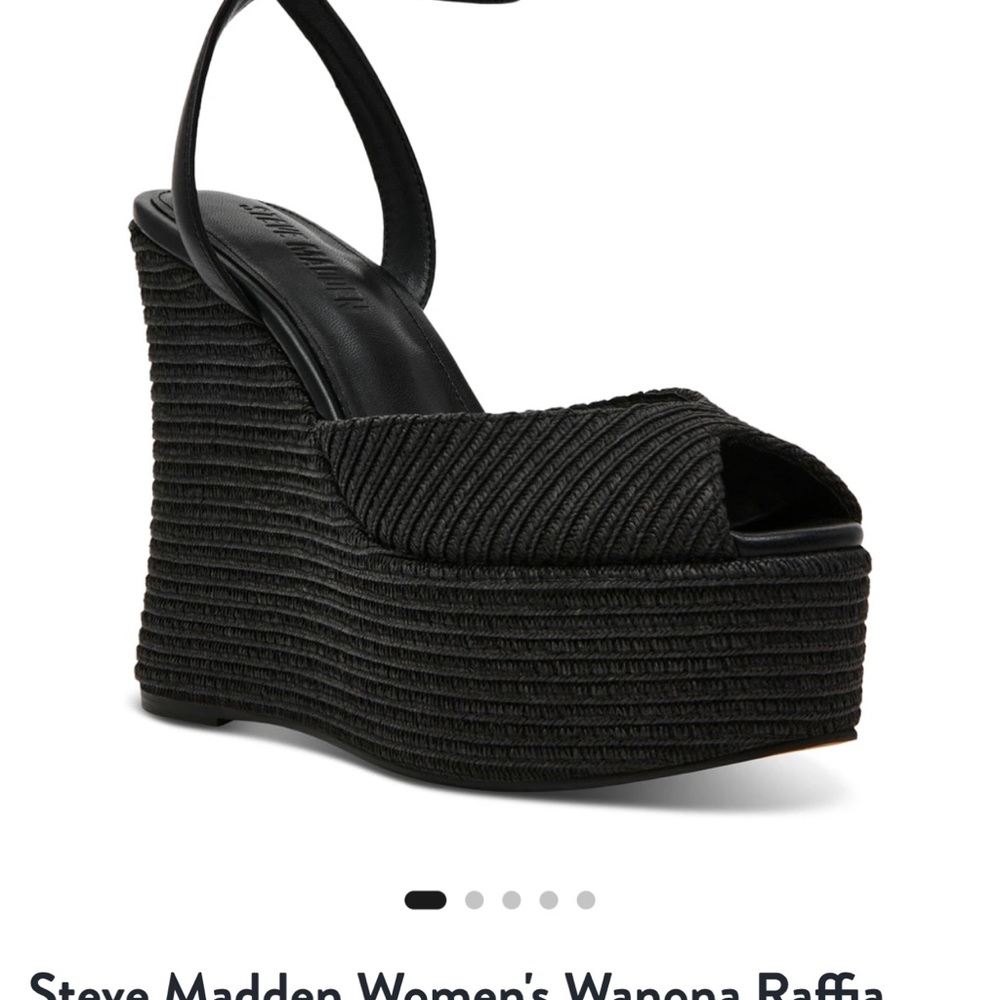 Steve Madden Black Raffia Wedge Sandals